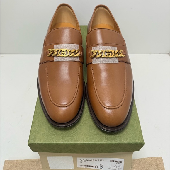 Gucci Interlocking G Chain Loafer Brown Size 10 Brand New - Picture 2 of 11